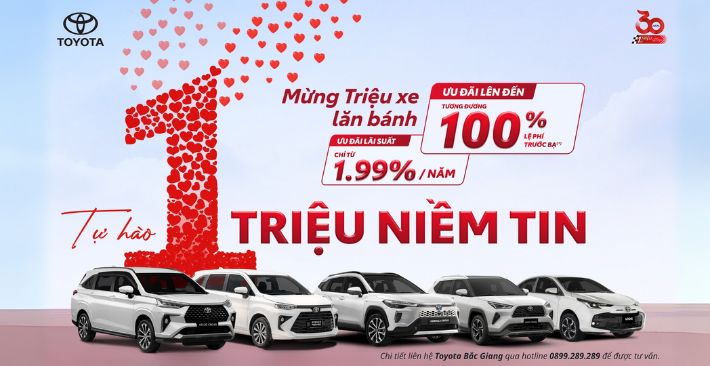 Mừng 1 Triệu Xe Lăn Bánh - Toyota Bắc Giang Ưu Đãi Lớn Tháng 7/2025